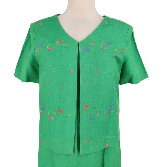 Vintage 2 Piece Linen Blend Column Maxi Dress And Floral Embroidered Jacket - Picture 2 of 10